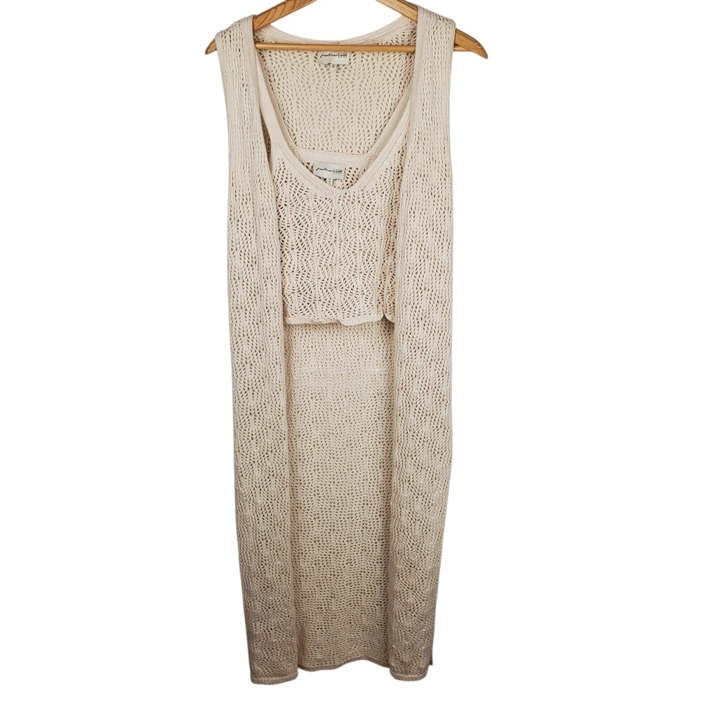 Freshman 1996 Crochet Top and Sleeveless Duster.  Off White. MED. #0151
